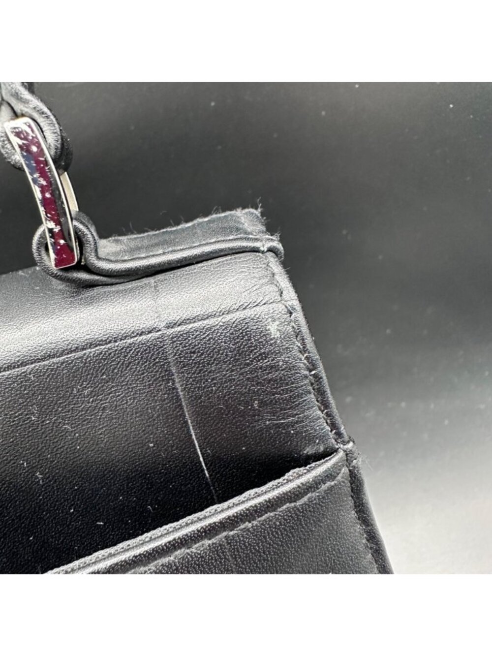Vintage Purse Faux Leather Black Y2K Handbag Top Handle Silver Buckle Retro - Picture 14 of 16